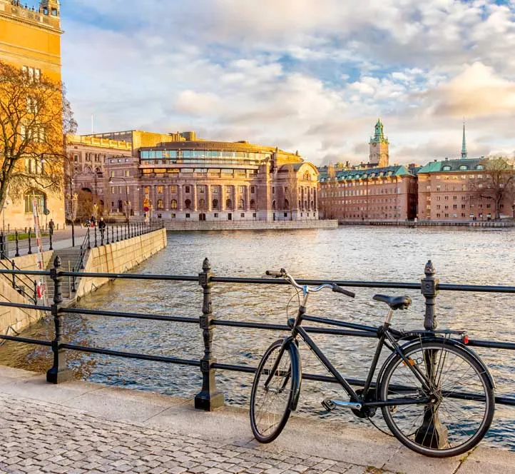 Intern parks bike in Stockholm